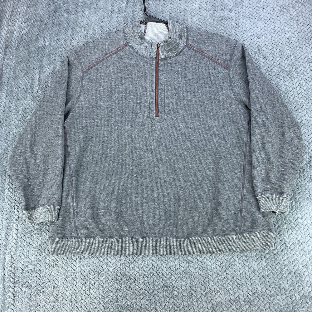 Tommy Bahama Sweater Mens 3XL Gray Half Zip Mock Neck Pullover Reversible